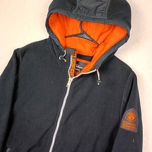 Superdry Mountain Mens Hiking Polar Zip Hood Jacket Black Orange Fleece XL
